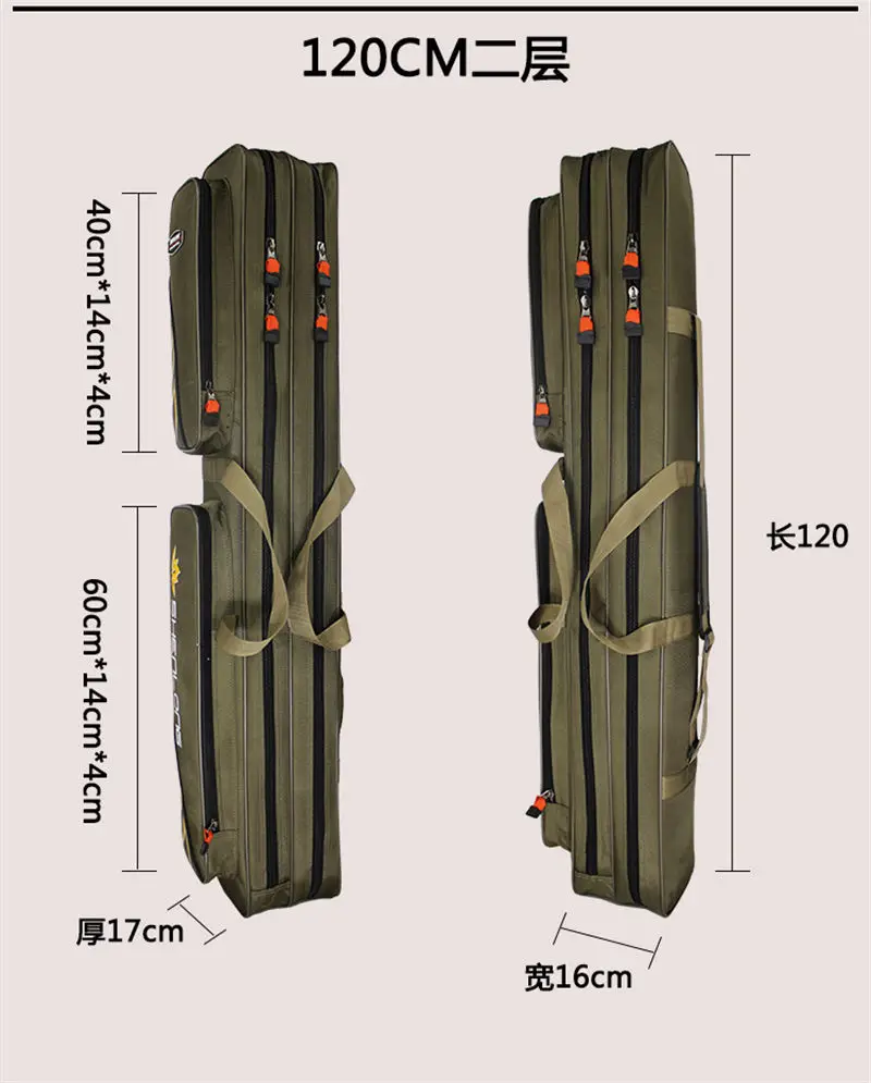 Высококачественная вместительная Рыболовная Сумка Многоцелевой Плотный холщовый материал водонепроницаемый и прочный Чехол сумка для удочки - Цвет: 120cm 2 Layers