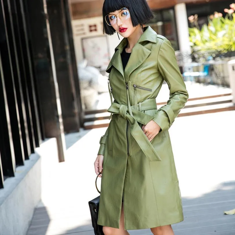 

Women Long Faux Leather PU Trench Coats Loose Plus Size Female PU Coats Drop Shipping Autumn Winter New Fashion Coat