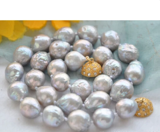 

Free shipping@@@@@ Lustre 17" 13mm GRAY almost round BAROQUE Edison PEARL NECKLACE