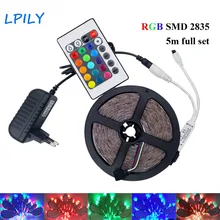 IPILY 5M LED Strip RGB led tape light rgb led dc 12v power supply rgb 2835 led strip Waterproof with 24 key controller IP20 IP65