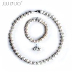 JIUDUO мм 9-10 мм пресноводный жемчуг комплект ювелирных изделий эластичный браслет серьги ожерелье набор для модных женщин ювелирные изделия