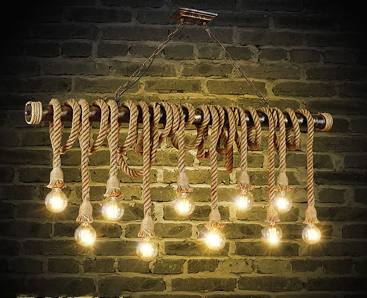 Промышленные Ретро веревки подвесные светильники Лофт люстра Ресторан подвесные лампы гостиная светильники кафе бар деко освещение
