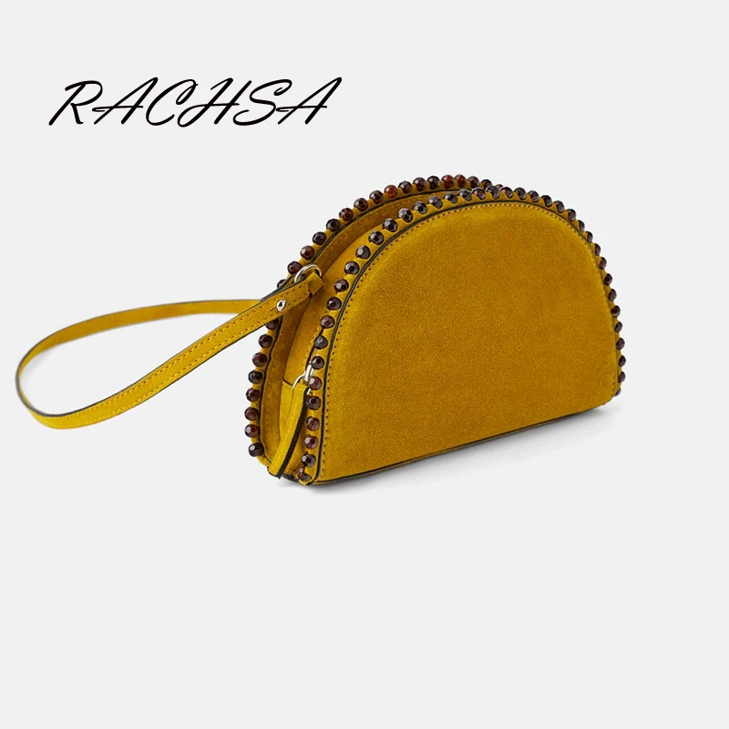 Hight Quality Pu Leather Women'S Shoulder Saddle Crossbody Bags Rivet Half Moon purses and handbags Zipper Bolsas Mujer Brand