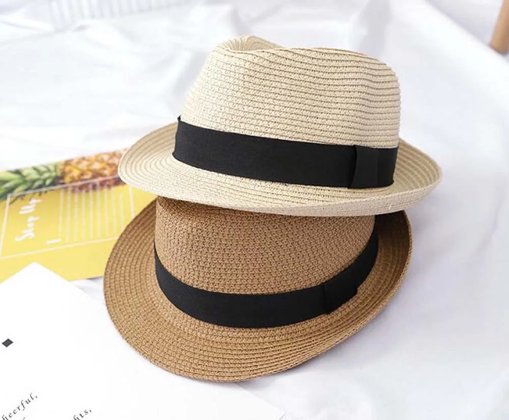 white fedora hat XEONGKVI Korean Pure Color Flanging Parent-child Fedora Hat SpringSummer Straw Hats For Men Boy fashion Women Jazz Cap short brim fedora