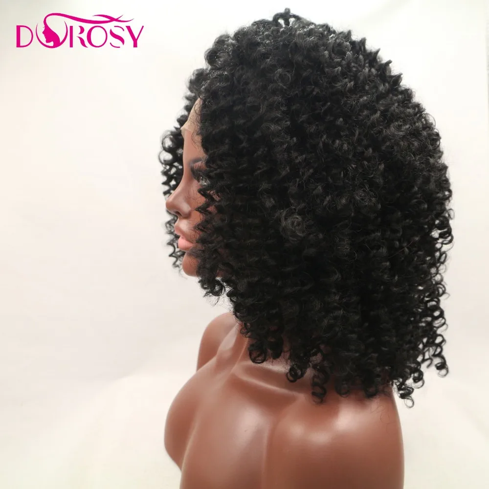 DOROSY волосы высокотемпературные волокна Perruque волосы афро короткие черные курчавые кучерявые парики синтетические кружева спереди парик для афро-американских