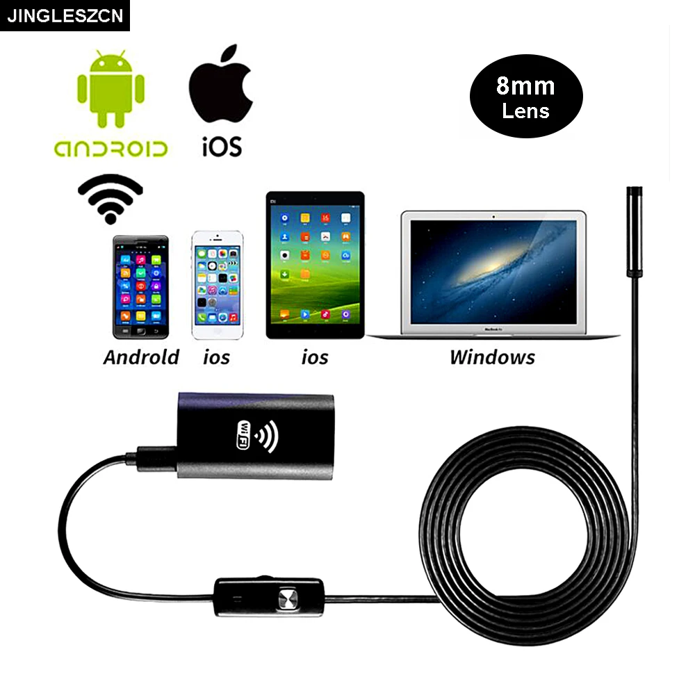 

JINGLESZCN 8mm Lens Wifi Android Endoscope Camera 10M Waterproof IP67 Snake Tube Pipe Borescope Inspection Camera USB Endoscope
