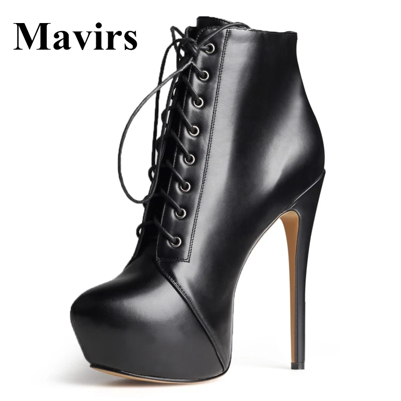 Здесь продается  Mavirs Brand Platform Women Ankle Boots 2018 Winter Lace-Up 16CM Stiletto Black Yellow High Heels Bride Party Shoes US Size 5-15  Обувь