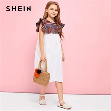 SHEIN Kiddie/белое платье с вырезом-замочкой на спине и контрастными пуговицами для девочек-подростков; вечерние платья для девочек; коллекция года; сезон лето; платье-трапеция без рукавов для девочек