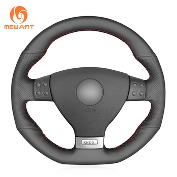 

MEWANT Black Genuine Leather Car Steering Wheel Cover for Volkswagen Golf 5 Mk5 GTI VW Golf 5 R32 Passat R GT 2005