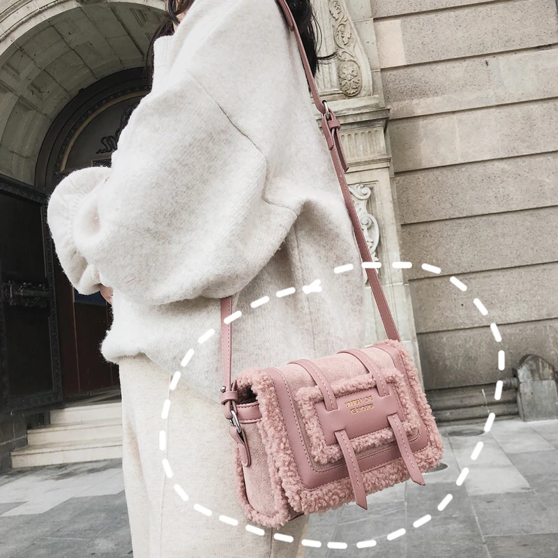 

Warm Winter Fashion ladies Square bag 2018 New Quality Suede Women's Designer Handbag Stitching Plush Shoulder Messenger bags