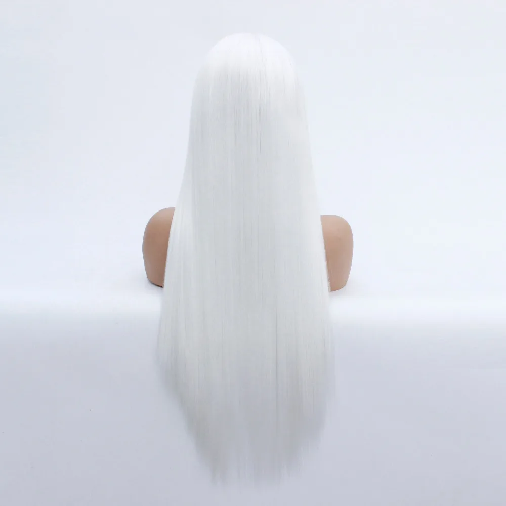 V'NICE длинные белоснежные синтетические кружевные передние парики для белых женщин Косплей Прямые высокотемпературные волокна фронтальные волосы