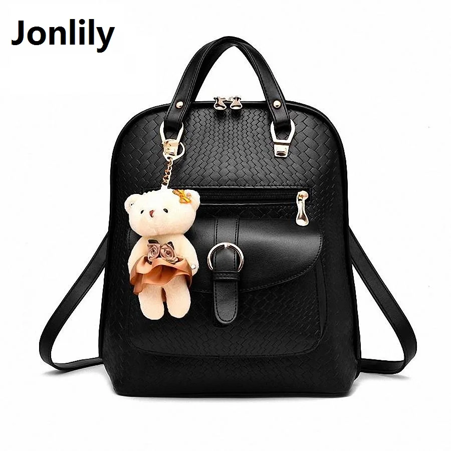 Jonlily Embossed Elegant Backpacks Women PU Leather School Bag Pack For Teenager Girls Female Shoulder Designer