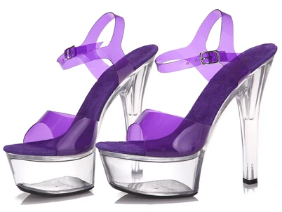 

Shoes Woman Sandals Summer Style Night Club Party Fluorescent Color 15cm Woman High-heeled Shoes Waterproof Plus-size 34-44