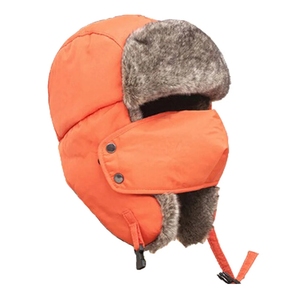Унисекс шапка с наушниками с маской, толстая камуфляжная куртка-бомбер, уличная Лыжная шапка с ушками для верховой езды, шапки-бомберы, Непродуваемые шапки, зимние шапки для ушей - Цвет: Оранжевый