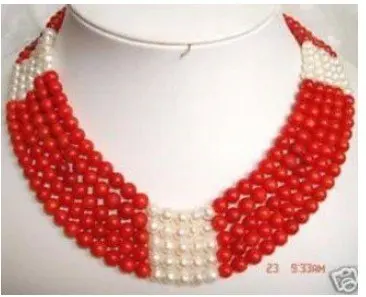 

FREE SHIPPING>>>@@ Charming Tibet Beautiful Red Coral&white Pearl Necklace Fashion S