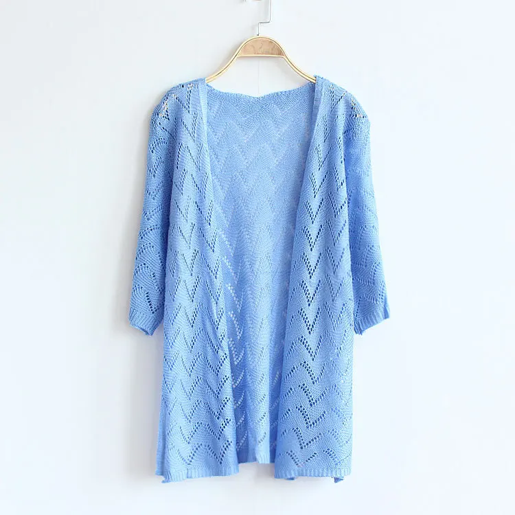

New arrive 2019 fashion spring summer Korean style women's sweaters hollow V-neck long sleeve air-condition thin cardigans 8111