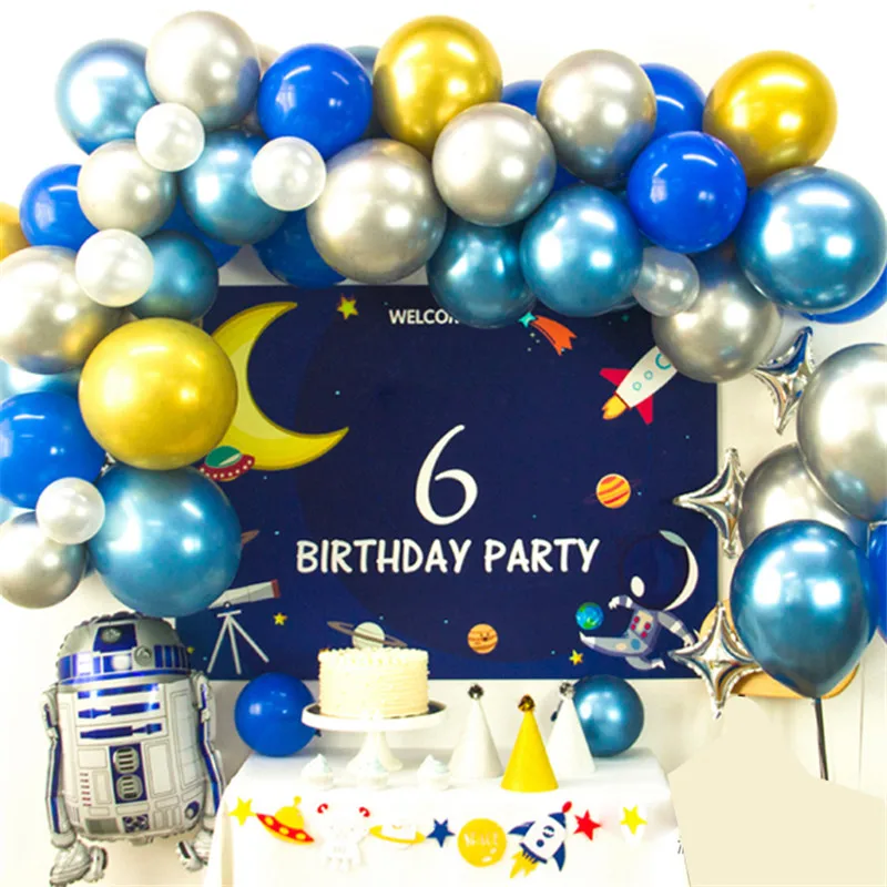 Astronaut Party Balloons Robot rocket Aluminum Balloon Dark Blue Star theme Birthday Party Decoration Kids Boys Toys Ball Supplies1