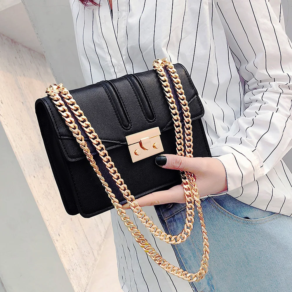 

Shoulder Bags For Women Leather Handbags Metal Chain Crossbody Bag Small Fashion Womens Messenger Bag Luxury 2019 Summer Popular