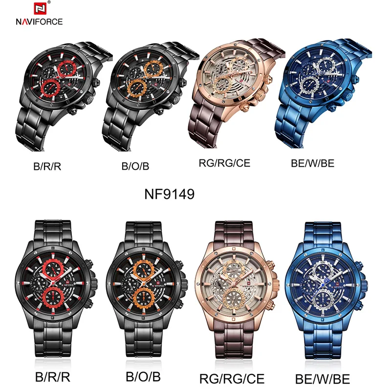 Мужские часы NAVIFORCE от ведущего бренда, роскошные спортивные водонепроницаемые военные наручные часы, полностью Стальные кварцевые мужские часы 9149