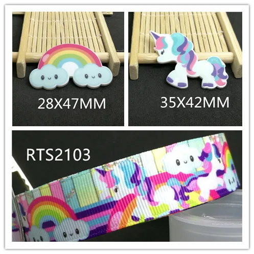 

7/8inch 100yard ribbon and 100pcs resin 1 set printed cartoon printed ribbon and resin RTS2103