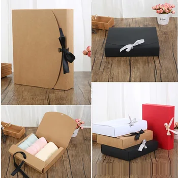 

100pcs/lot Large Gift Box with bowknot Paper Box for Underwear Present Packing Box Craft Cardboard Box Display Carton