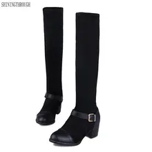 Новые женские ботинки с круглым носком сапоги до колена в стиле пэчворк женская обувь женские ботинки на низком каблуке Женская обувь Большие размеры 34-43