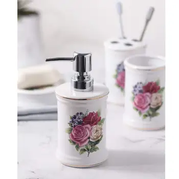 

4pcs Flamingo ceramic suit bathroom supplies cleaning supplies bathroom soap dispenser bathroom accessories home bathroom suit