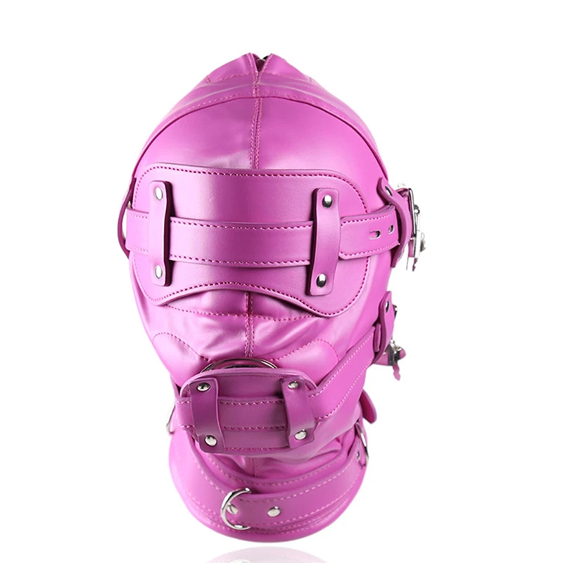 Искусственная кожа, розовый цвет, съемный, связывание, полное покрытие, маска для головы, вставка для пениса, эротические костюмы, аксессуары, сексуальная маска-Фетиш для женщин