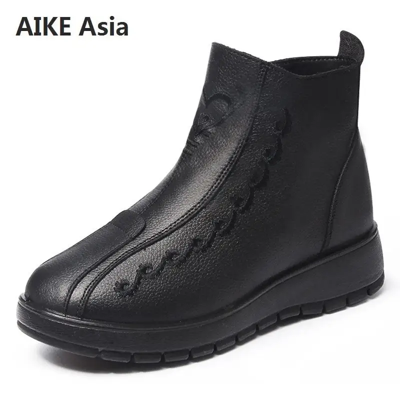 

Casual pu Leather Women Shoes Keep Warm Cotton Shoes Woman Shallow Female Flats Fur shoes Plush Winter Mother Snow Boots