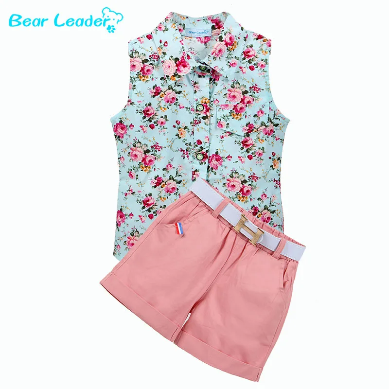 Bear Leader Kids Clothes 2017 Fashion Sleeveless Summer Style Baby Girls Shirt +Shorts + Belt 3pcs Suit Children Clothing Sets