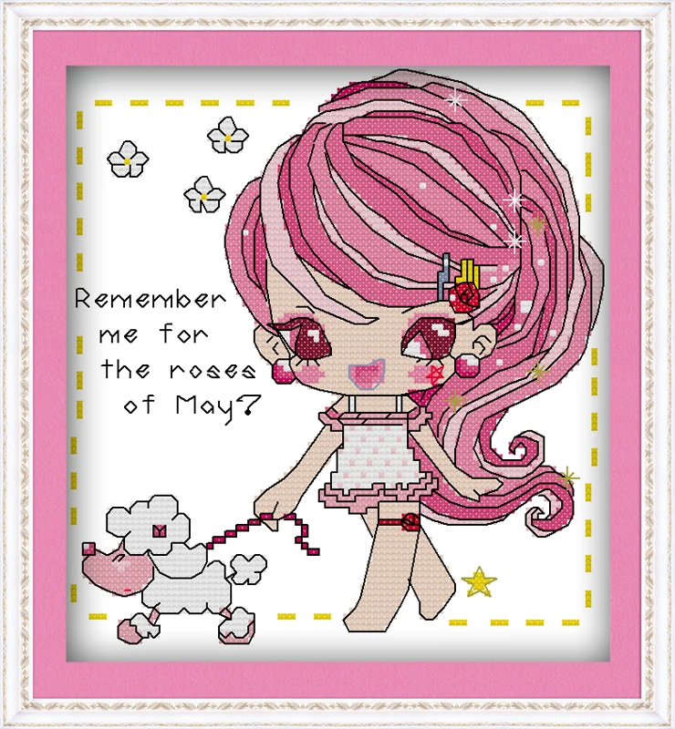 

Pink girl Counted Cross Stitch 11CT Printed 14CT DMC Cross Stitch Set DIY Chinese Cotton Cross-stitch Kit Embroidery Needlework