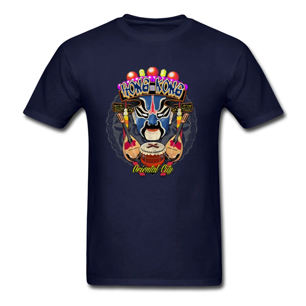 Hong Kong Mask Design T-Shirt for Male 100% Cotton Fabric Summer Fall Tops & Tees Tee Shirt Short Sleeve Creative Round Collar Hong Kong Mask navy