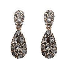 2017 New Luxury Vintage Statement Jewelry Women Wedding Grey Stone Earrings Stud Set Solid Office Work Lady Earrings Wholesale