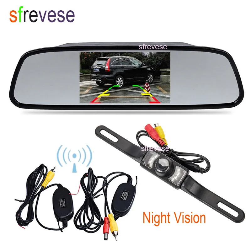 4.3"12V LCD Monitor IR Night Vision Reversing Camera Wireless Parking Mirror KiT 