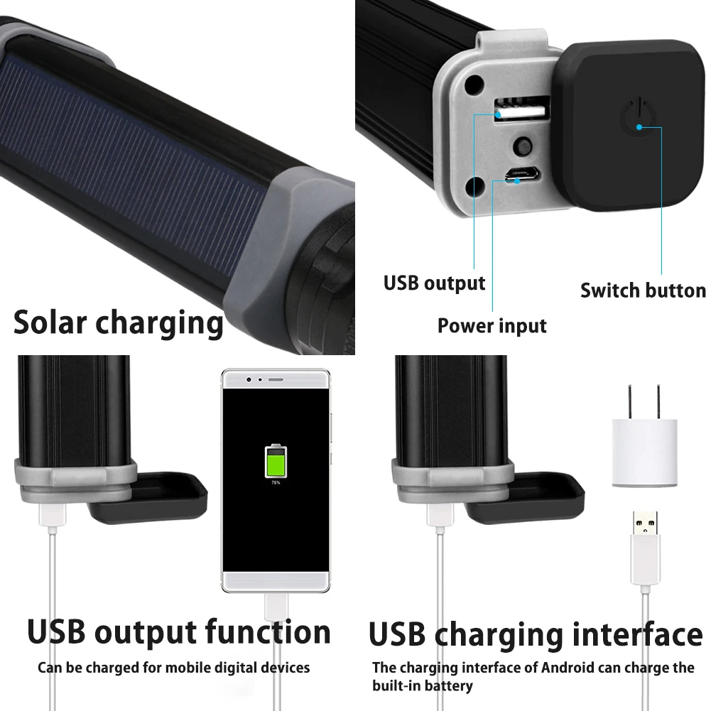 brightest flashlights Solar/USB Powered Flashlight Rechargeable Solar Flashlights 18650 Torch For Outdoor Camping Mobile Power Bank Built-in Battery coast torches