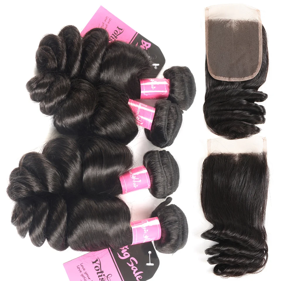 Brazilian Loose Wave Bundles with Closure 6x6 3 With Natural Human Hair Weave Yolissa Remy | Шиньоны и парики