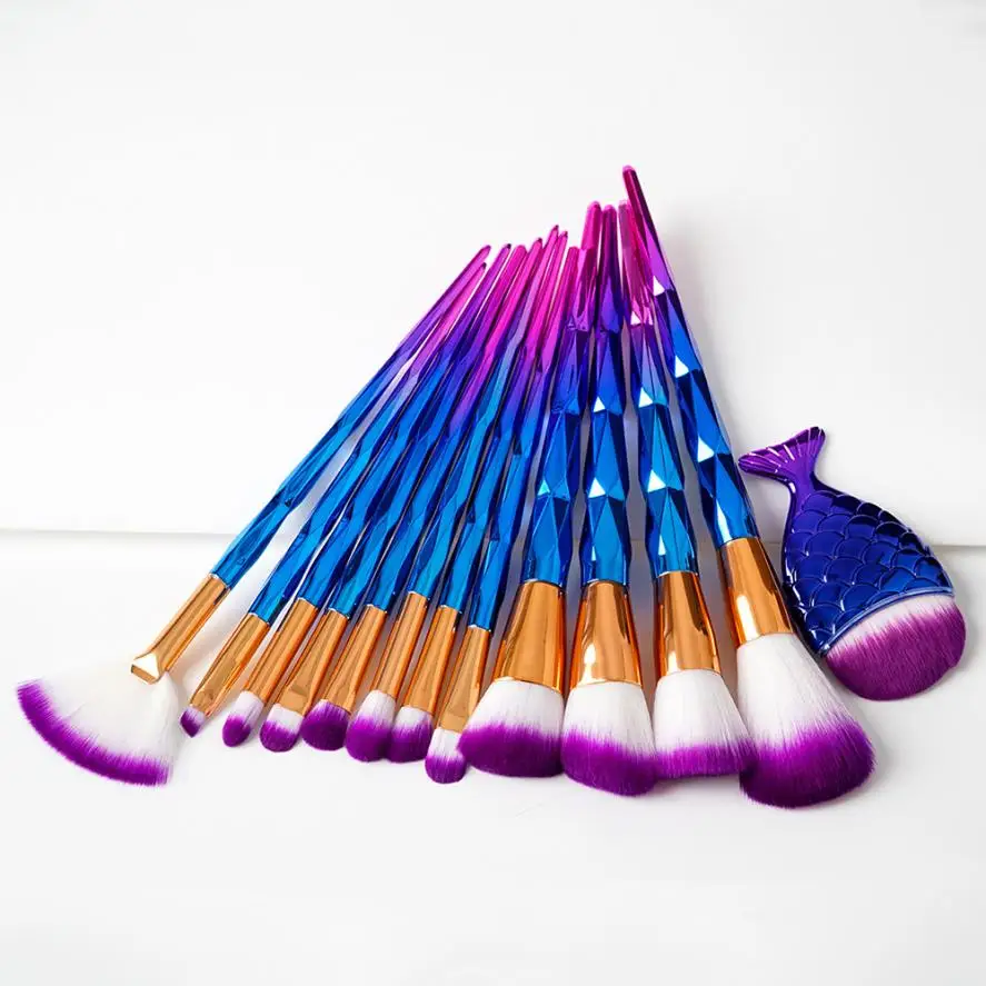 

Brushes For Makeup 13Pcs Diamond Makeup Brush Set Dazzle Glitter Big Fish Tail Foundation Powder Brushs Women's Fashion 2017D11