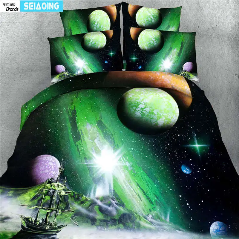 

green universe duvet cover set sailing in the space bedding set for boy kids single twin queen king size bed linens 3d bedspread