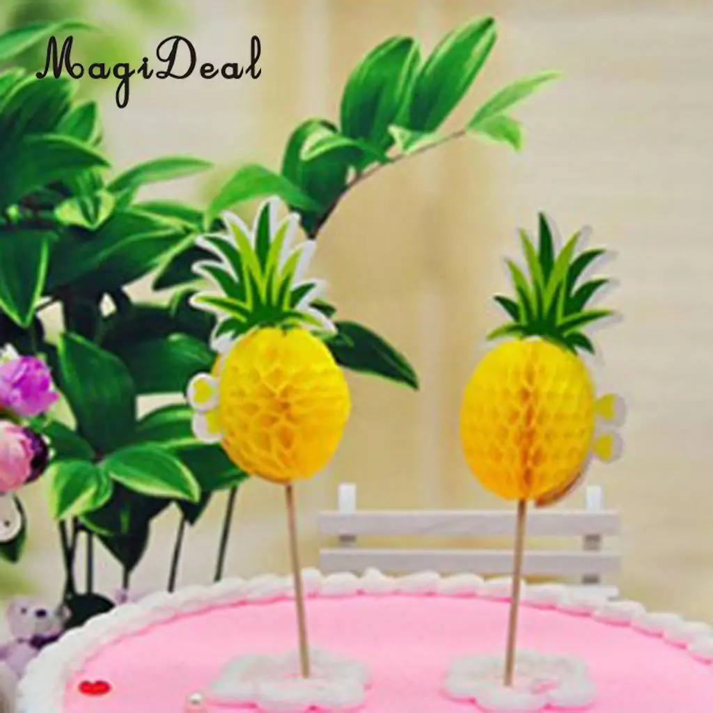 12 Pack Pineapple Cupcake Party Cake Toppers-Cake Decoration For Luau Hawaii Birthday