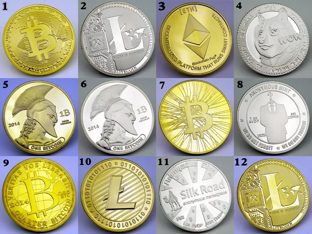 Новое поступление 4 шт. комплект упаковки Американский Биткоин Litecoin эфириум DogeCoin золото или серебро памятная Коллекционная монета