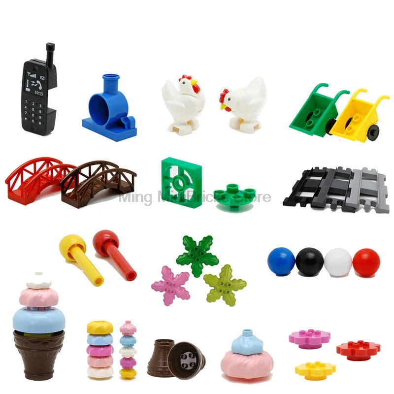 

Legoing Duplo Brick Slide Track Ball Birthday Candle Ice Cream Sweet tube Parts splice Building Blocks Toy For Children Legoings