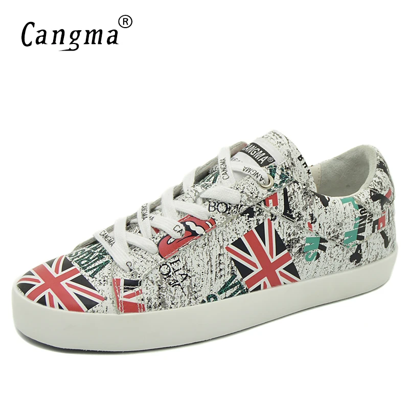 Женские кроссовки из натуральной кожи с принтом на плоской подошве|designer flat shoes|flat