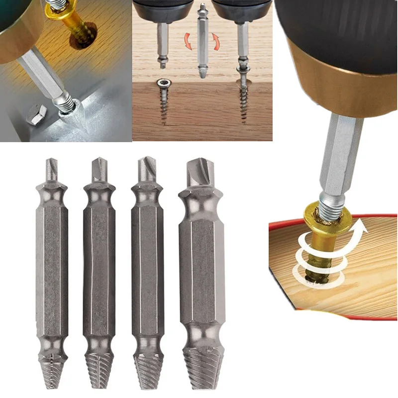 

4pcs Drill Out Damaged Screw Extractor Out Remover Handymen Broken Bolt Stud Removal Tool Kit With Case JDH99