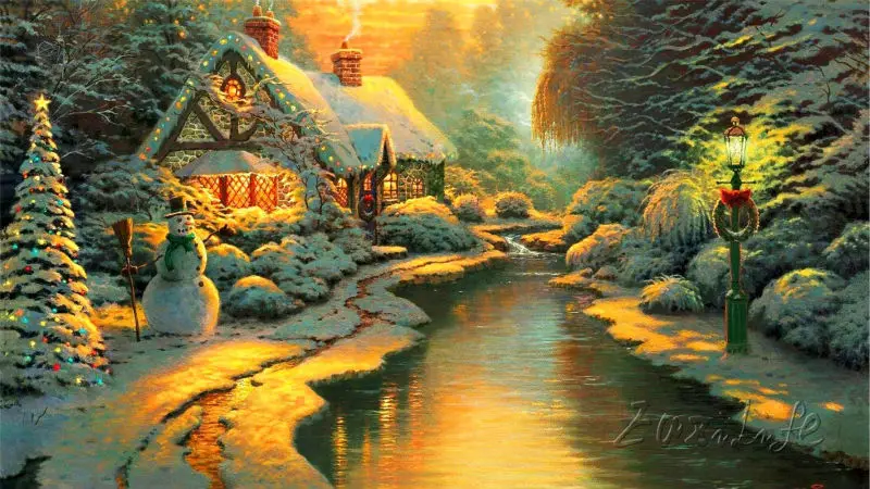 

Thomas Kinkade Oil Paintings Lights Winter Thomas Kinkade Christmas Cottage Art Decor Painting Print Giclee Art Print On Canvas