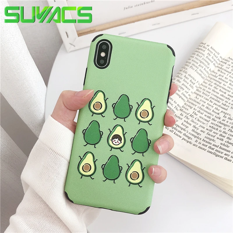 

SUYACS Cartoon Green Avocado Anti-Drop Phone Case For iPhone X XS XS Max XR 6 7 8 Plus Soft TPU Full Body Shockproof Cover Shell