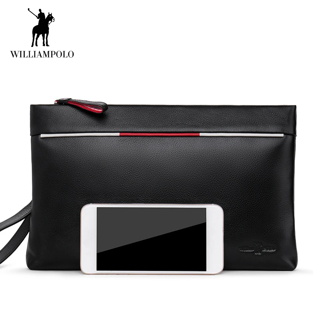 

WILLIAMPOLO Fashion Genuine Leather Men Wallets Clutch Man Handbag Envelope Cash Phone Pocket Card Holder Big Capacity Vintage