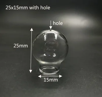 

25x15mm clear open glass globe bubble orbs with hole glass cover dome necklace vial pendant DIY wishing bottle 200/300/500pcs