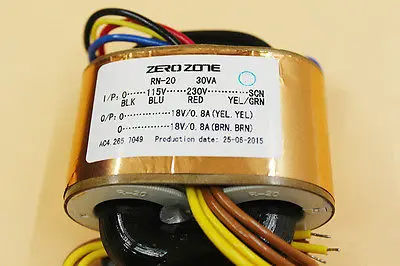 

ZERO-ZONE 30VA R-core Transformer Primary 0-115V-230V SCN to Secondary 0-18V 0-18V 0.8A