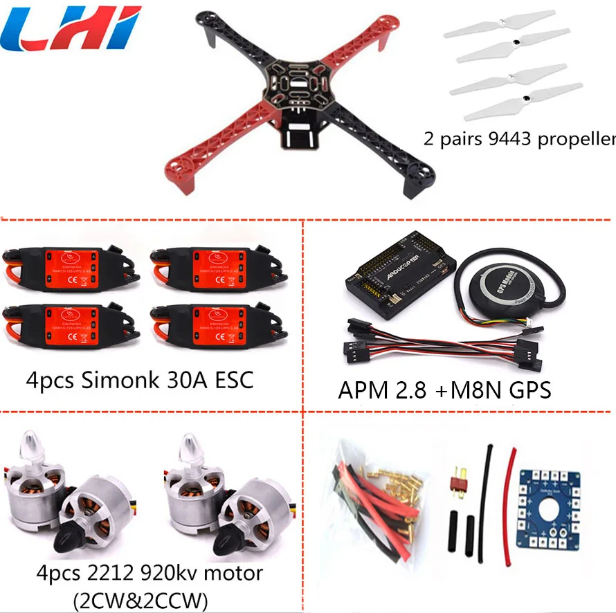 F450 PCB Frame Kit APM Flight Controller Board APM 2.8 M8N GPS 2212 920KV Motor simonk 30A ESC 9443 Props For Quadcopter