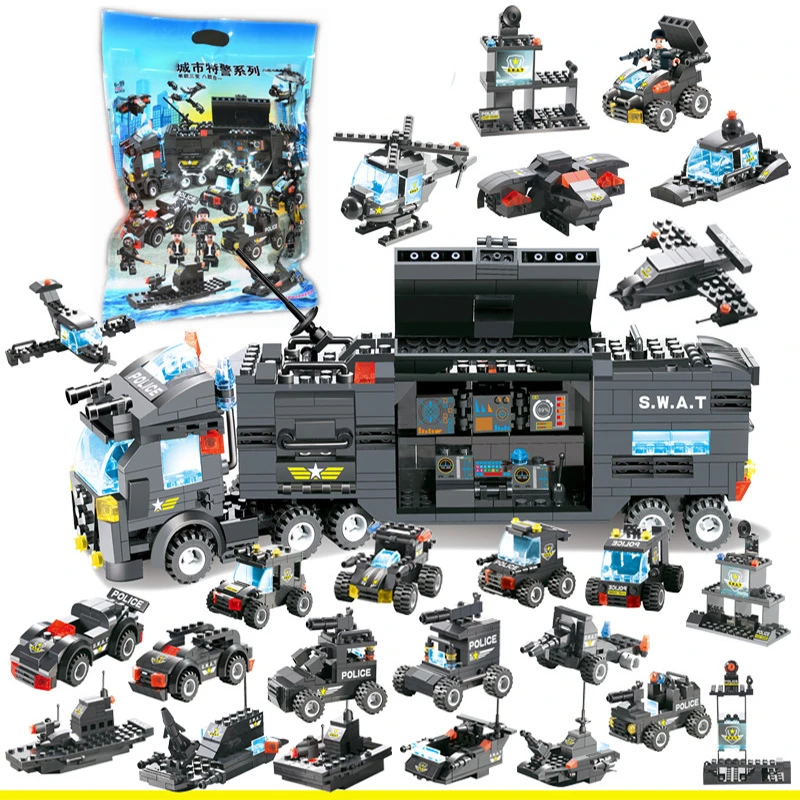 

8IN1 Robot Aircraft Car City Police SWAT Bricks Compatible LegoINGs Building Blocks Sets Playmobil Educational Toys For Children